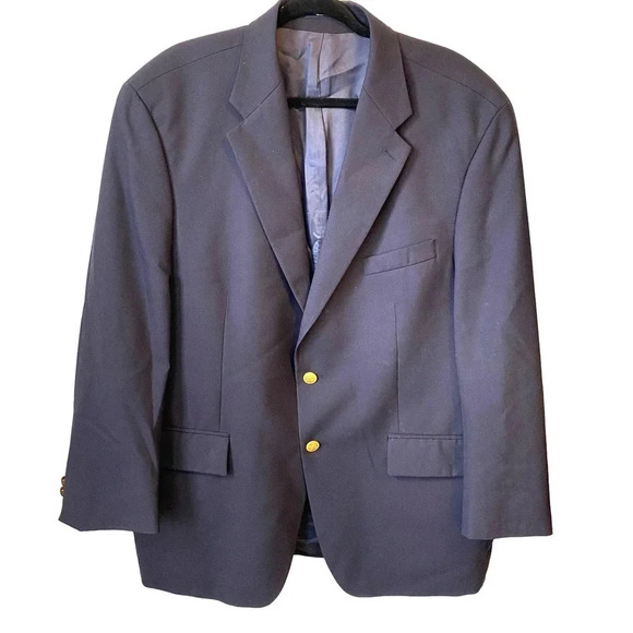 Chaps Ralph Lauren Pure New Wool 2 Button Blue Blazer Men Size 46 R Pockets - Picture 1 of 8